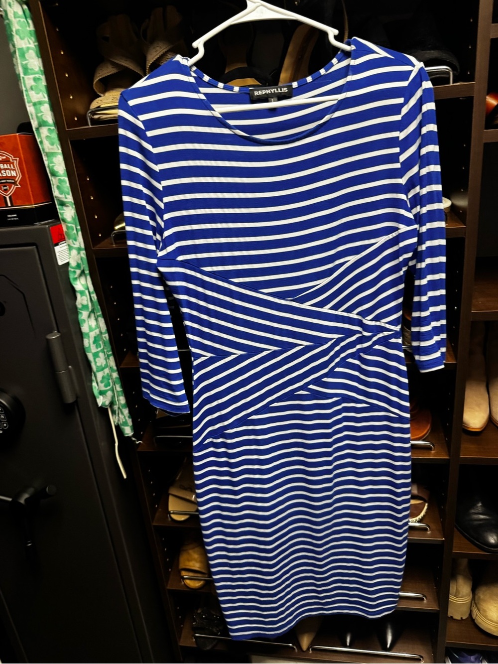 Renuilys Blue & White Striped Long-Sleeve Twist-Waist Dress